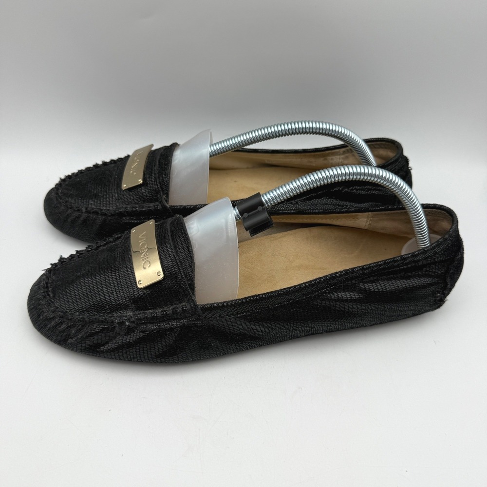 Vionic Sydney Loafers Womens 9.5 Black Snakeโ Embossed Gold Plate 456SYDNEY